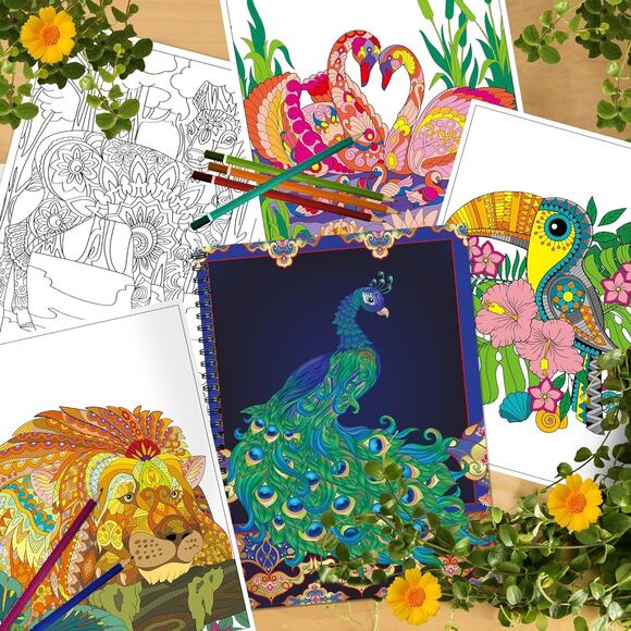 Adult Coloring Book Exotic Animals & Hipsters Retro Bundle Set - Picture 3 of 13